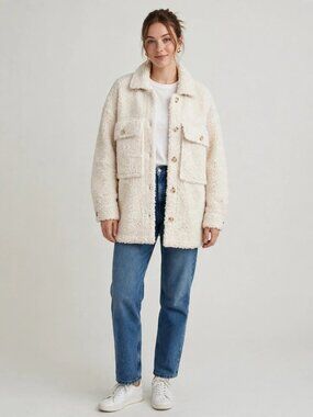 NWT English Factory Ivory Oversized Sherpa Jacket Teddy Coat Size L